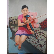 A Girl is Sitting With A Violine